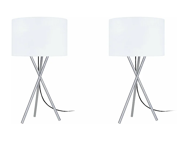 Pair de Lampes de chevet, trépied métal  aluminium,blanc 41 cm.