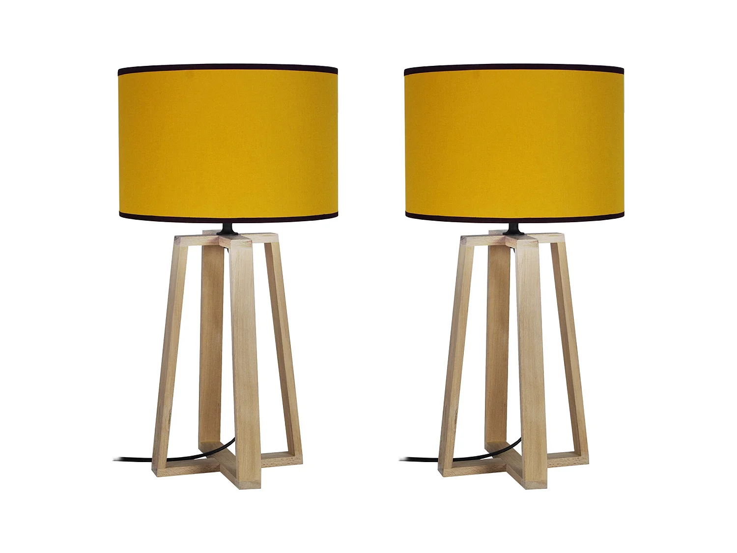 Pair de Lampes de chevet colonne bois  naturel,jaune 50 cm.