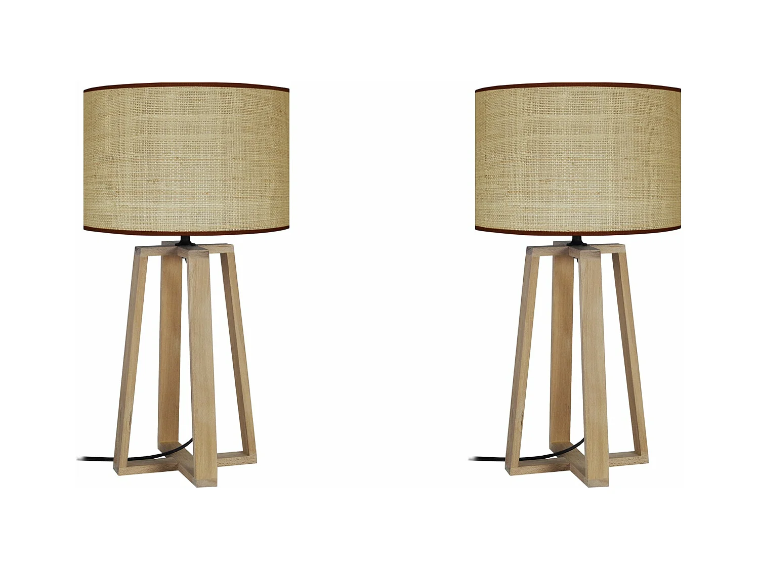 Pair de Lampes de chevet colonne bois  naturel,paille 50 cm.