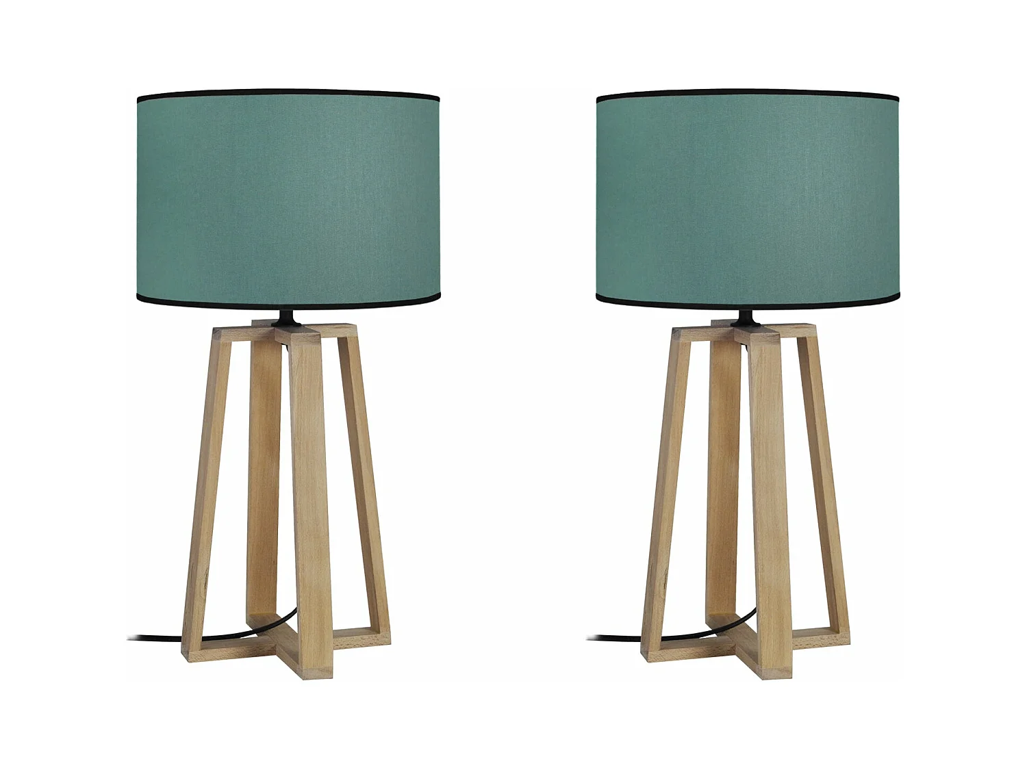 Pair de Lampes de chevet colonne bois  naturel,vert 50 cm.