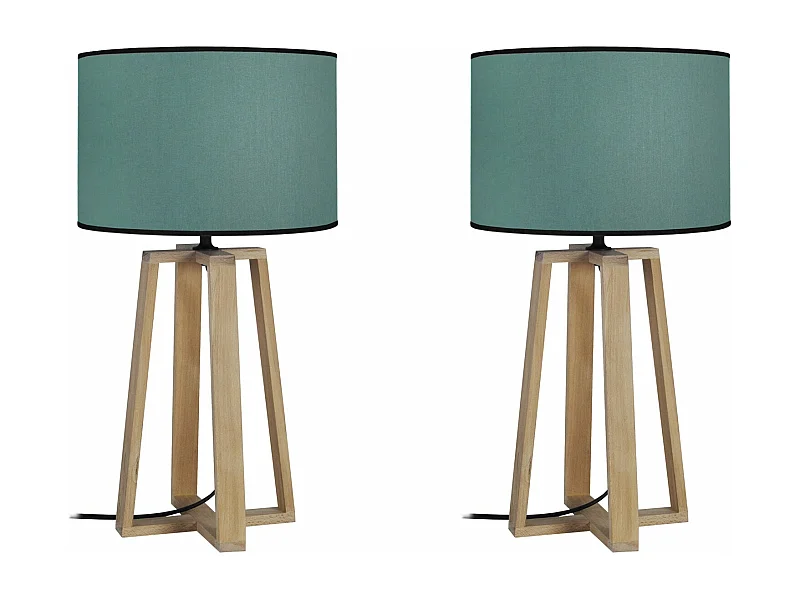 Pair de Lampes de chevet colonne bois  naturel,vert 50 cm.