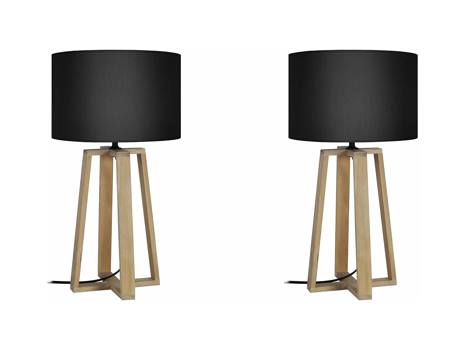 Pair de Lampes de chevet colonne bois  naturel,noir 50 cm.