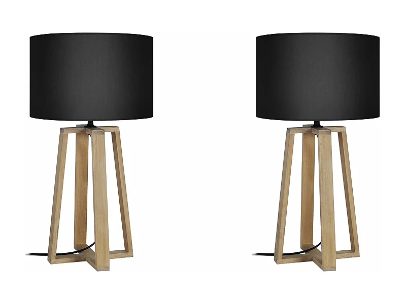 Pair de Lampes de chevet colonne bois  naturel,noir 50 cm.