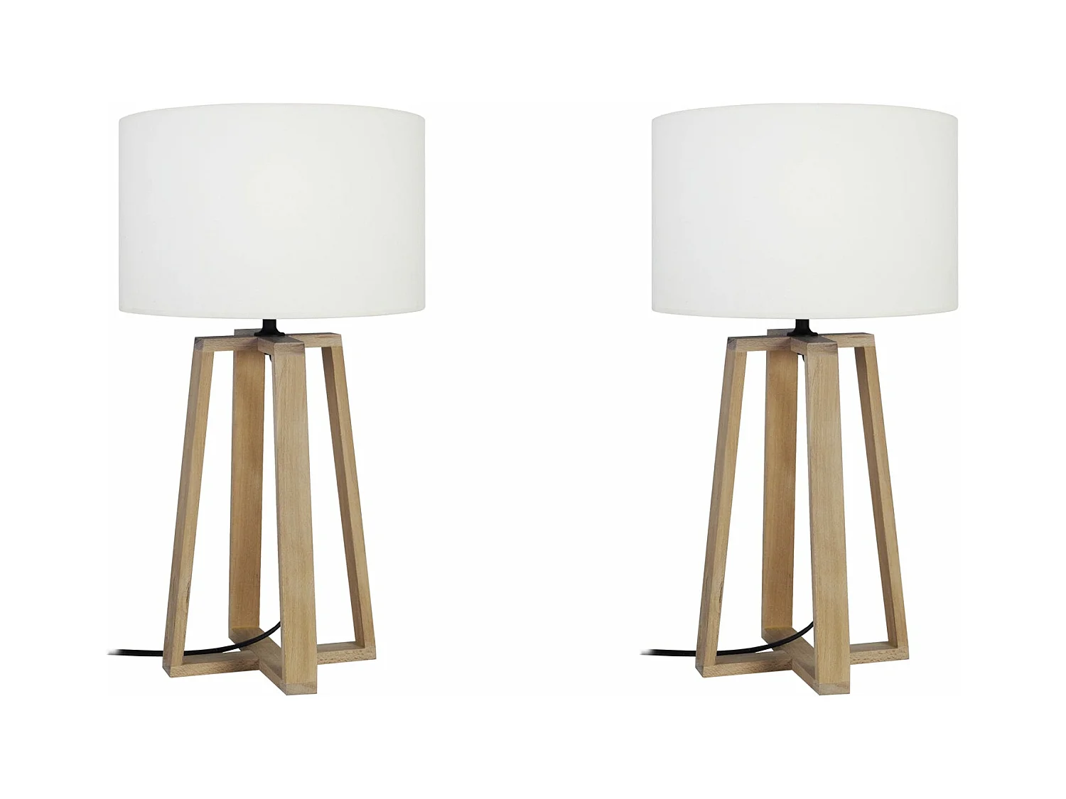 Pair de Lampes de chevet colonne bois  naturel,blanc 50 cm.