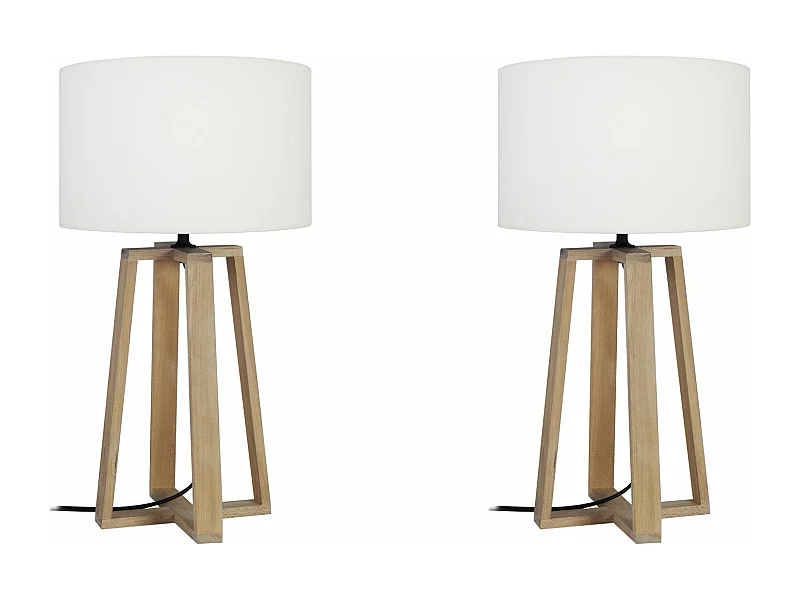 Pair de Lampes de chevet colonne bois  naturel,blanc 50 cm.