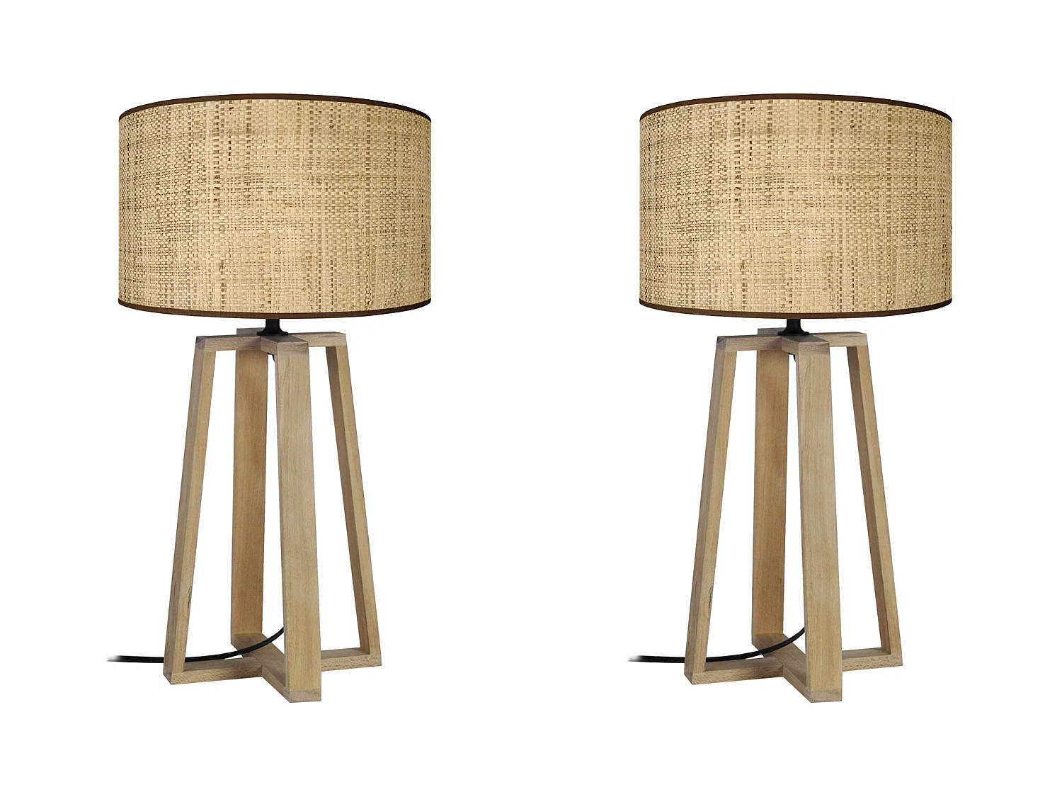 Pair de Lampes de chevet colonne bois  naturel beige 50 cm.