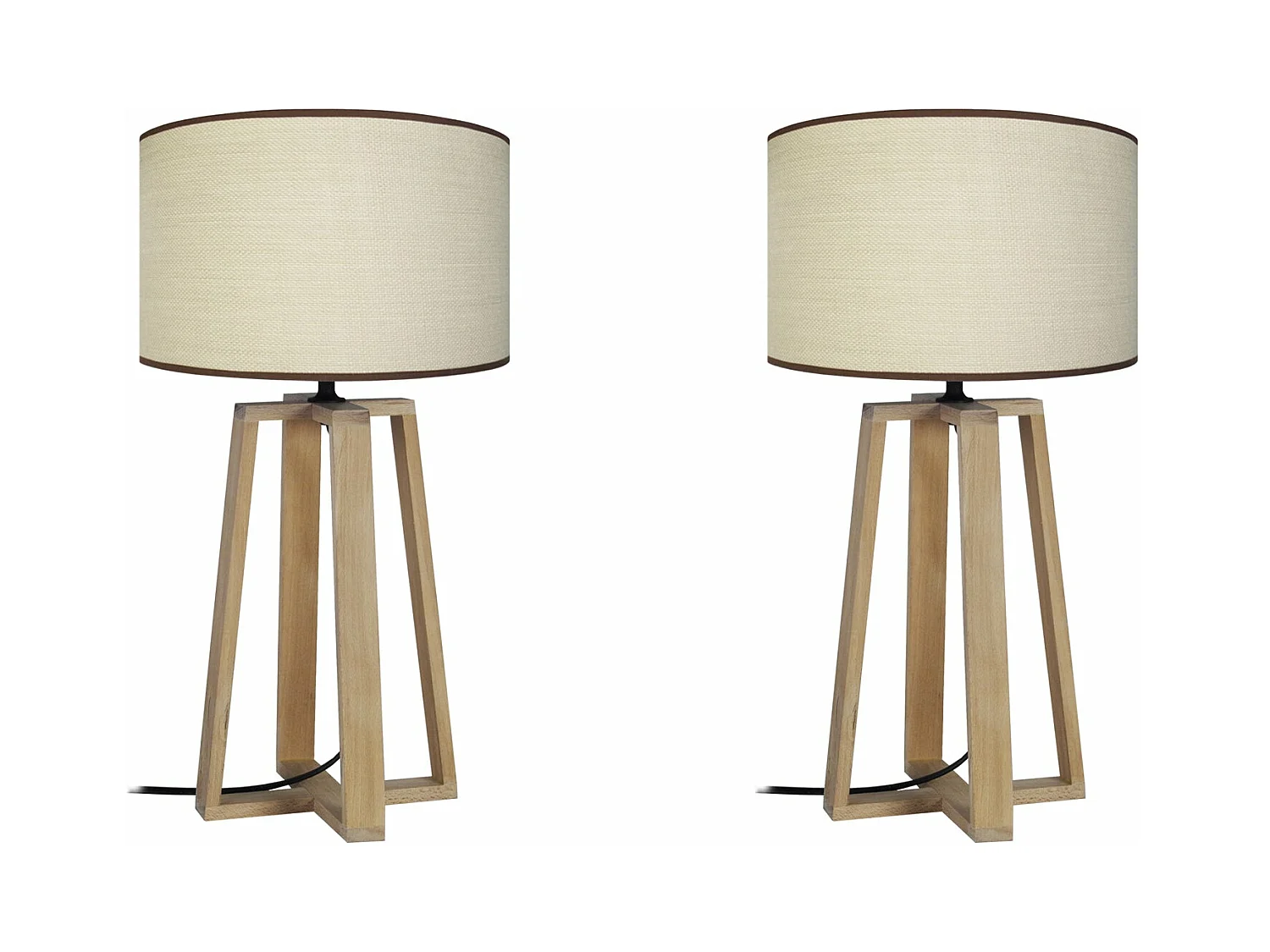 Pair de Lampes de chevet colonne bois  naturel, creme 50 cm.