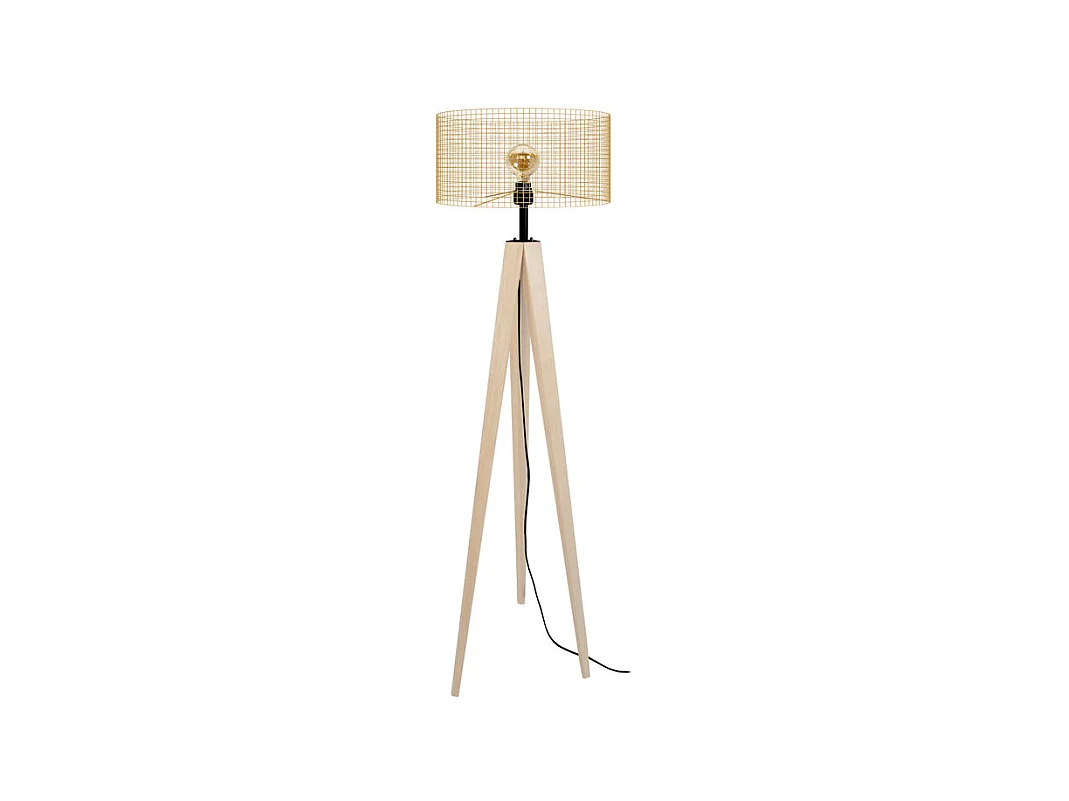 Lampadaire , trépied bois  naturel,jaune 160 cm.