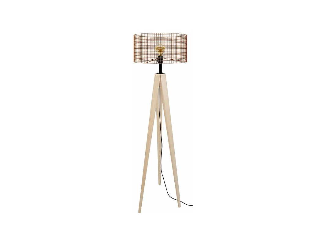 Lampadaire , trépied bois  naturel,marron 160 cm.