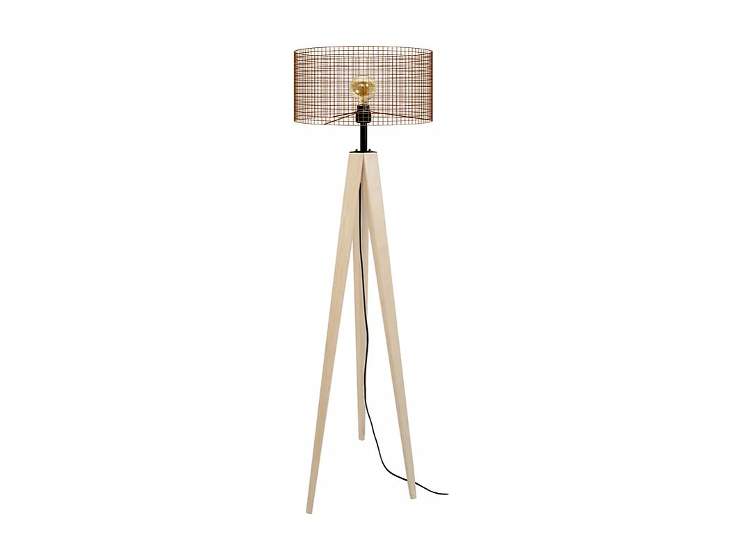 Lampadaire , trépied bois  naturel,marron 160 cm.