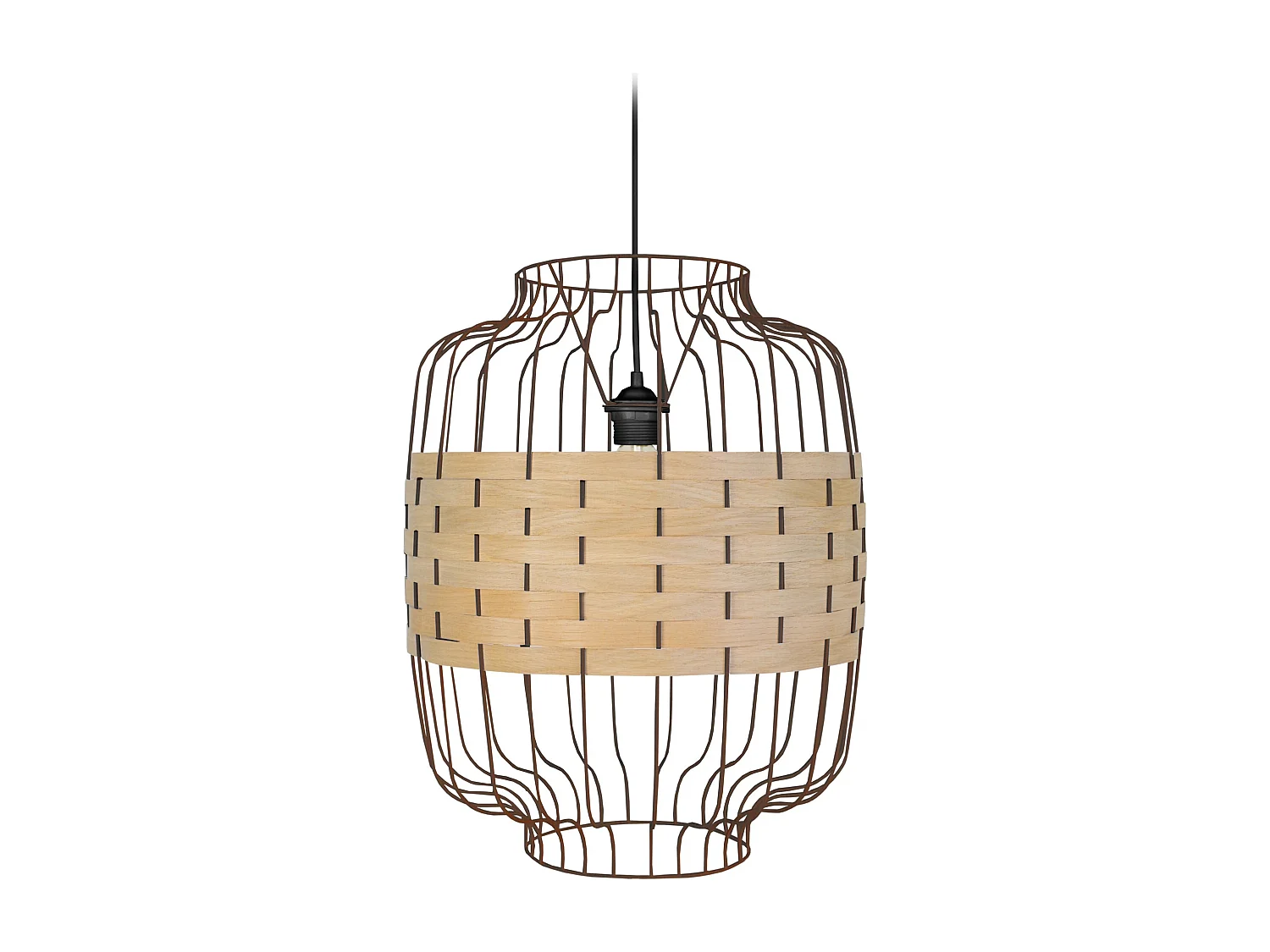 Suspensão TOSEL  TRESSÉ RANGOON B metal e madeira cilindro Madeira de carvalho D25 x  H80  cm