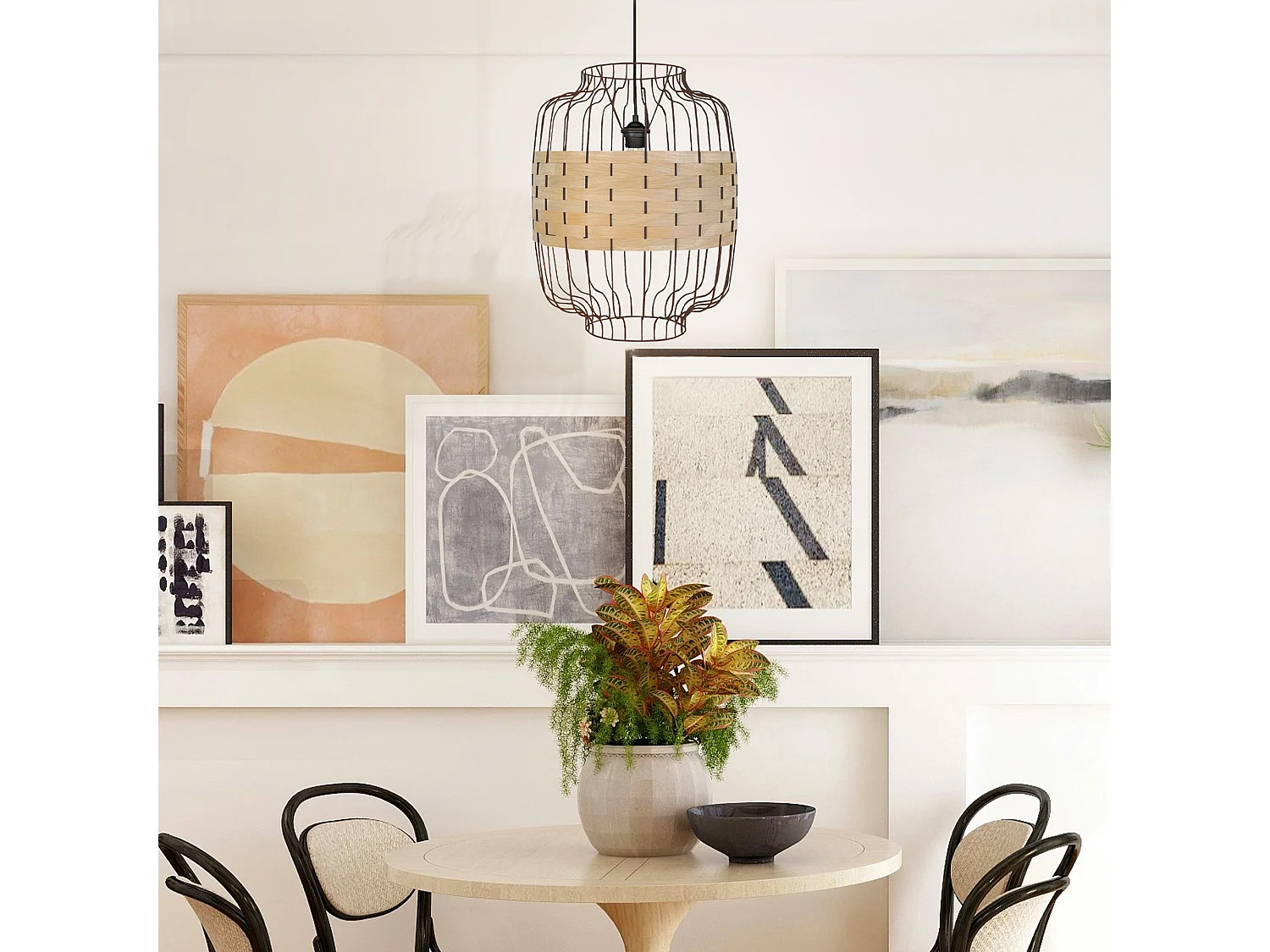 Suspension métal taupe bois chêne 110 cm.