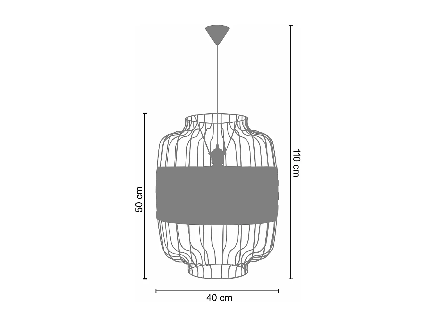 Suspension métal taupe bois chêne 110 cm.