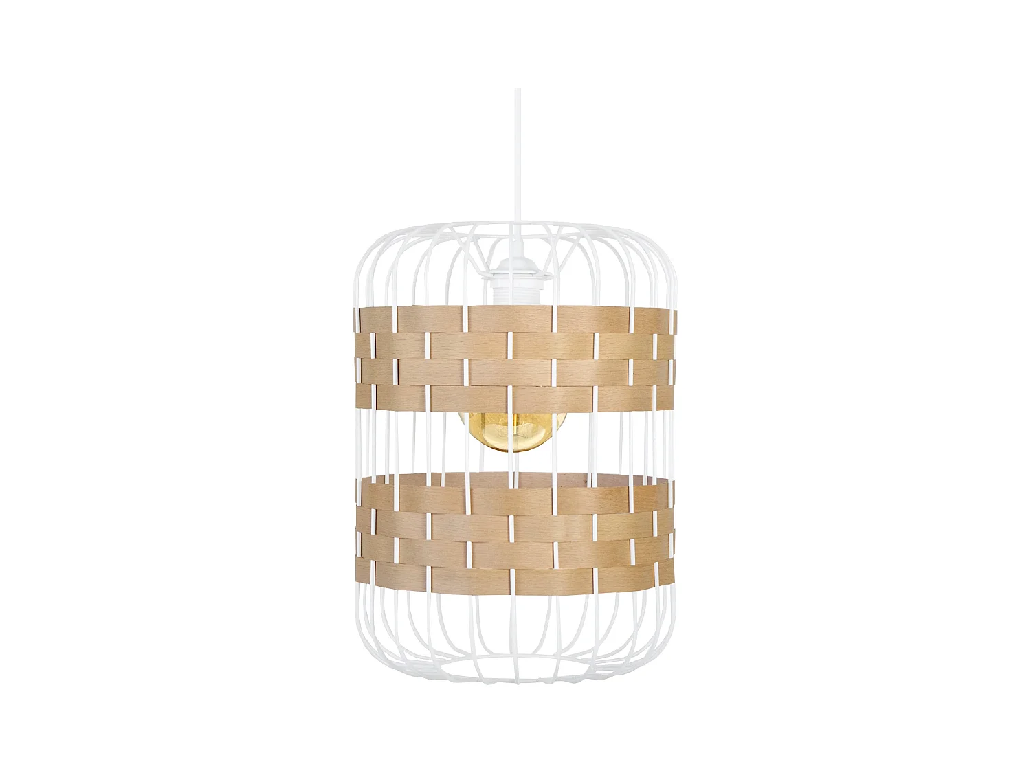 Suspension métal tblanc bois hêtre 96 cm.
