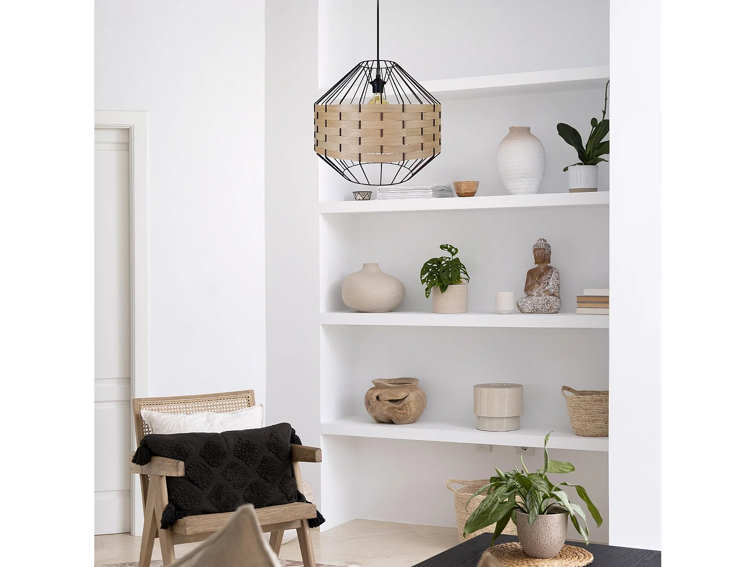 Suspension métal marron bois chêne 99 cm.