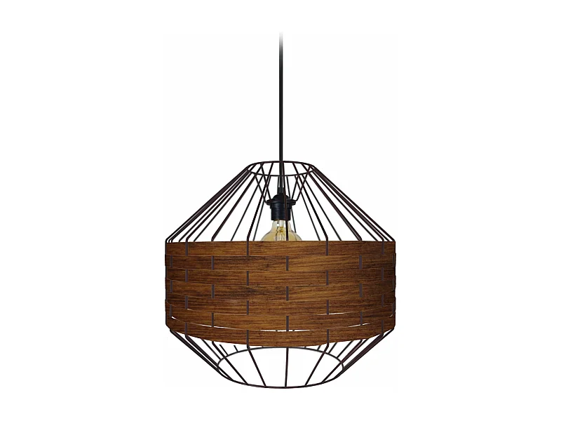Suspensão TOSEL  TRESSÉ BHAMO D metal e madeira cilindro Madeira de carvalho D38 x  H97  cm