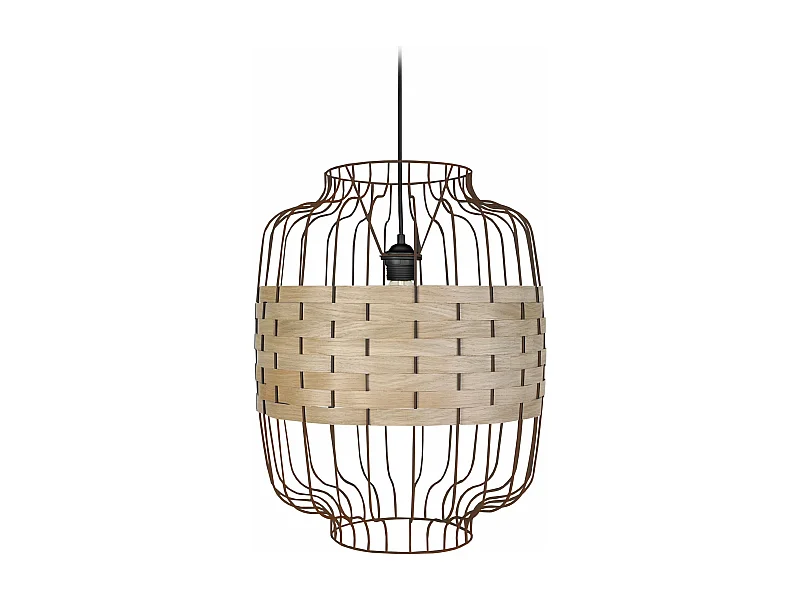 Suspensão TOSEL  TRESSÉ RANGOON B metal e madeira cilindro madeira D25 x  H80  cm