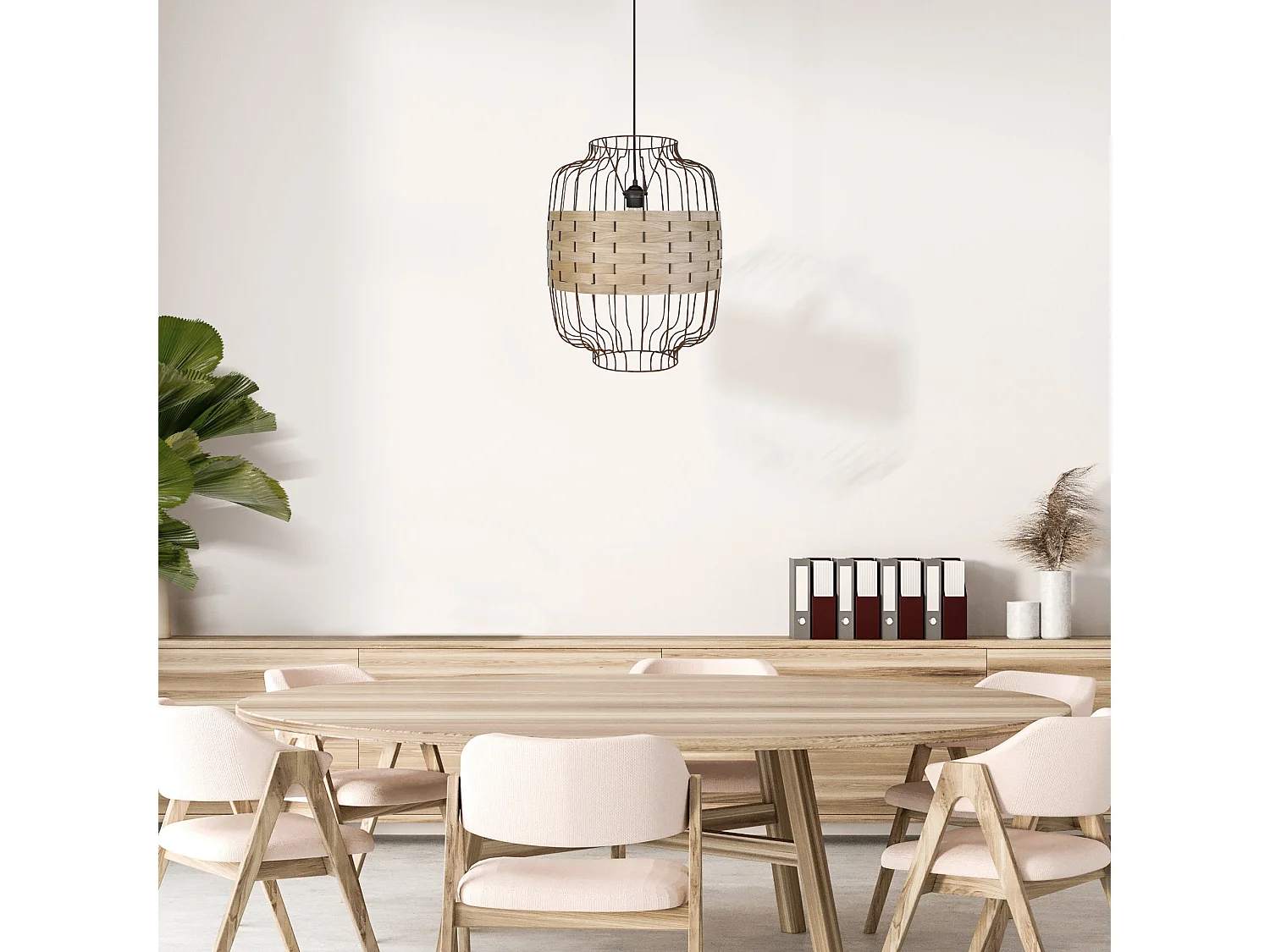 Suspensão TOSEL  TRESSÉ RANGOON B metal e madeira cilindro madeira D25 x  H80  cm