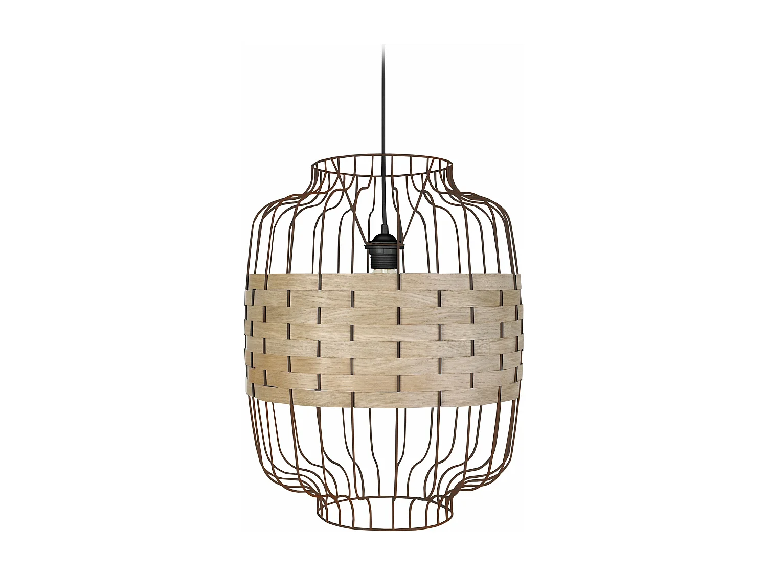 Suspension métal marron bois chêne 110 cm.