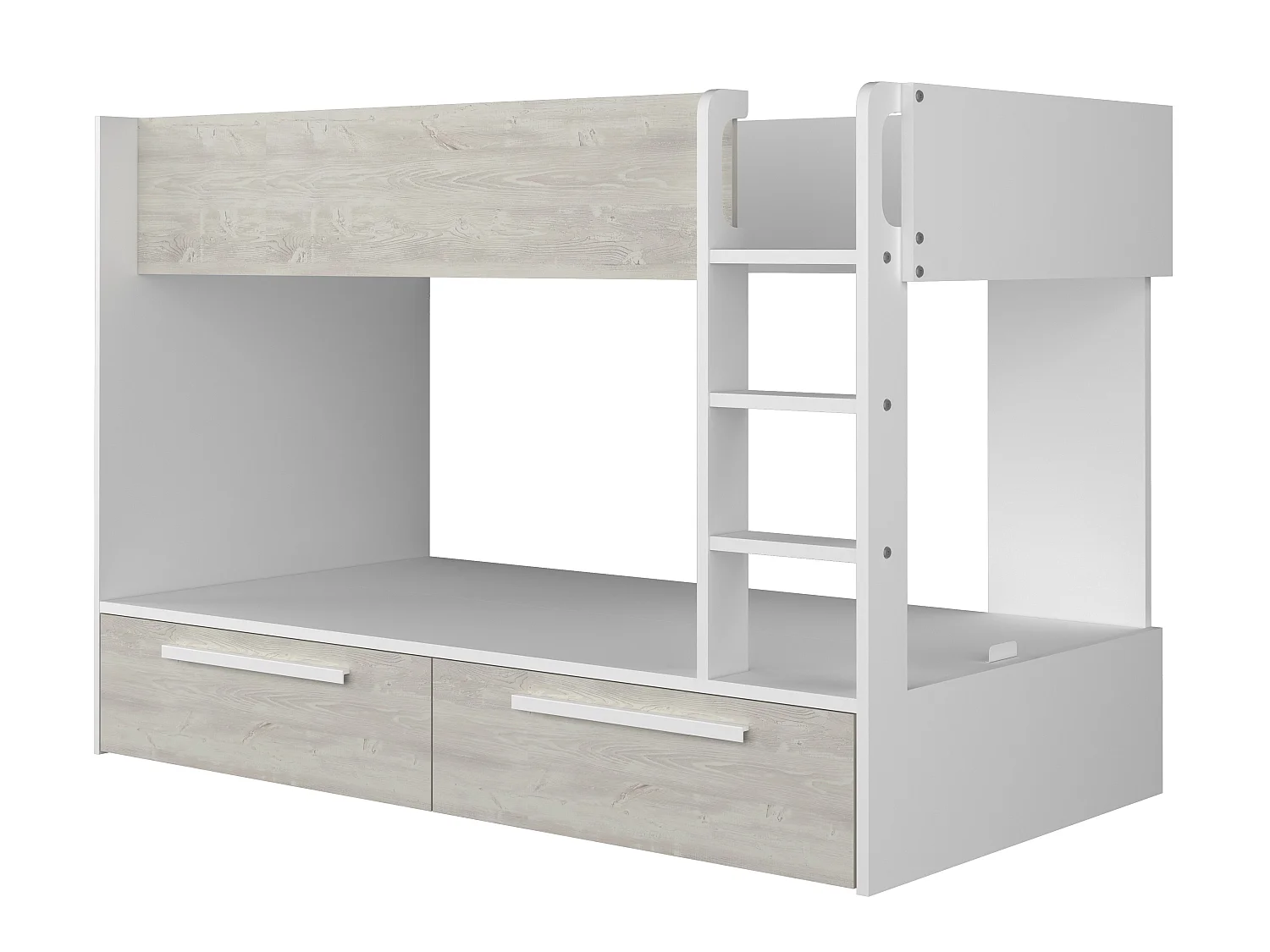 Letto a castello 2 x 90 x 200 cm 2 cassetti Bianco e Naturale + Materasso - TINOLI