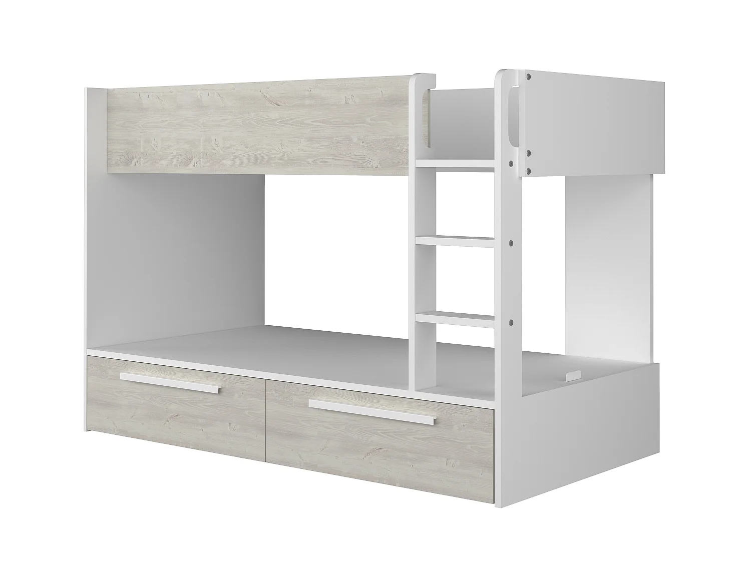 Lits superposés 2 x 90 x 200 cm - 2 tiroirs - Blanc et naturel + Matelas - TINOLI