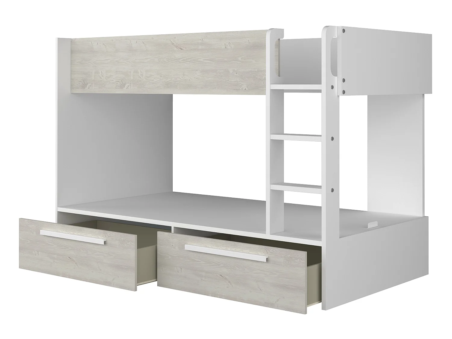 Łóżko piętrowe 2 x 90 x 200 cm - 2 szuflady - Biały i naturalny + Materac - TINOLI