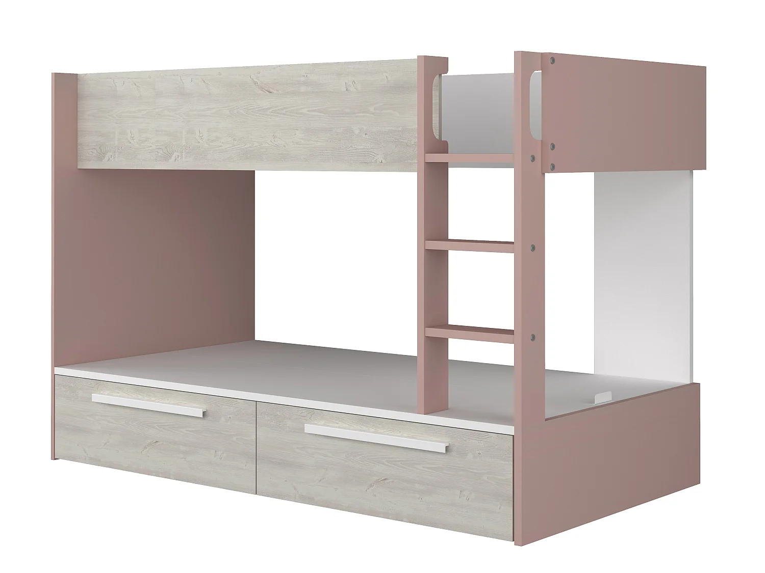 Stapelbed 2 x 90 x 200 cm - 2 lades - Roze, naturel en wit + matrassen - TINOLI