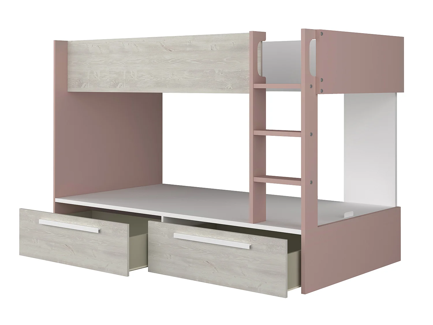 Stapelbed 2 x 90 x 200 cm - 2 lades - Roze, naturel en wit + matrassen - TINOLI