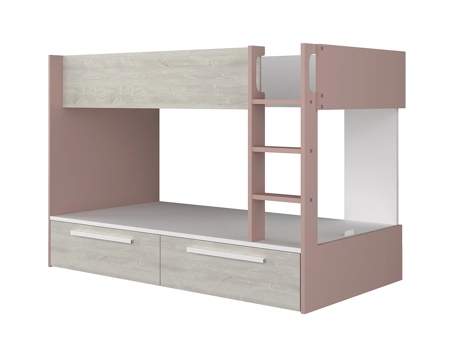 Køyeseng 2 x 90 x 200 cm - 2 skuffer - Rosa, naturlig og hvit + Madrass - TINOLI