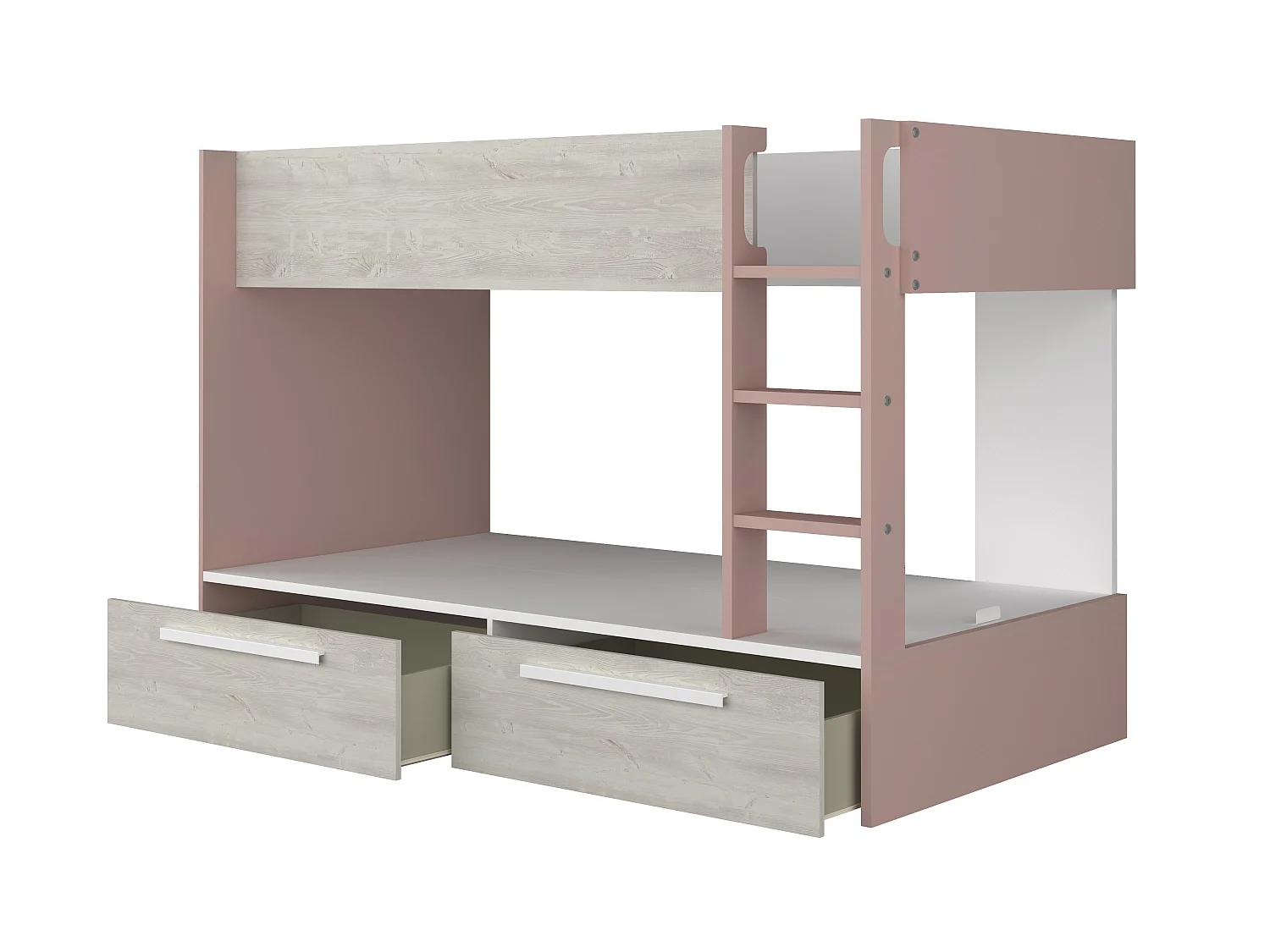 Køyeseng 2 x 90 x 200 cm - 2 skuffer - Rosa, naturlig og hvit + Madrass - TINOLI