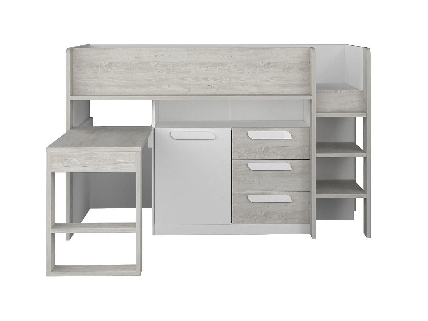 Letto combinato 90 x 200 cm Con scrivania e scomparti Bianco e Naturale + Materasso - LOUKALA