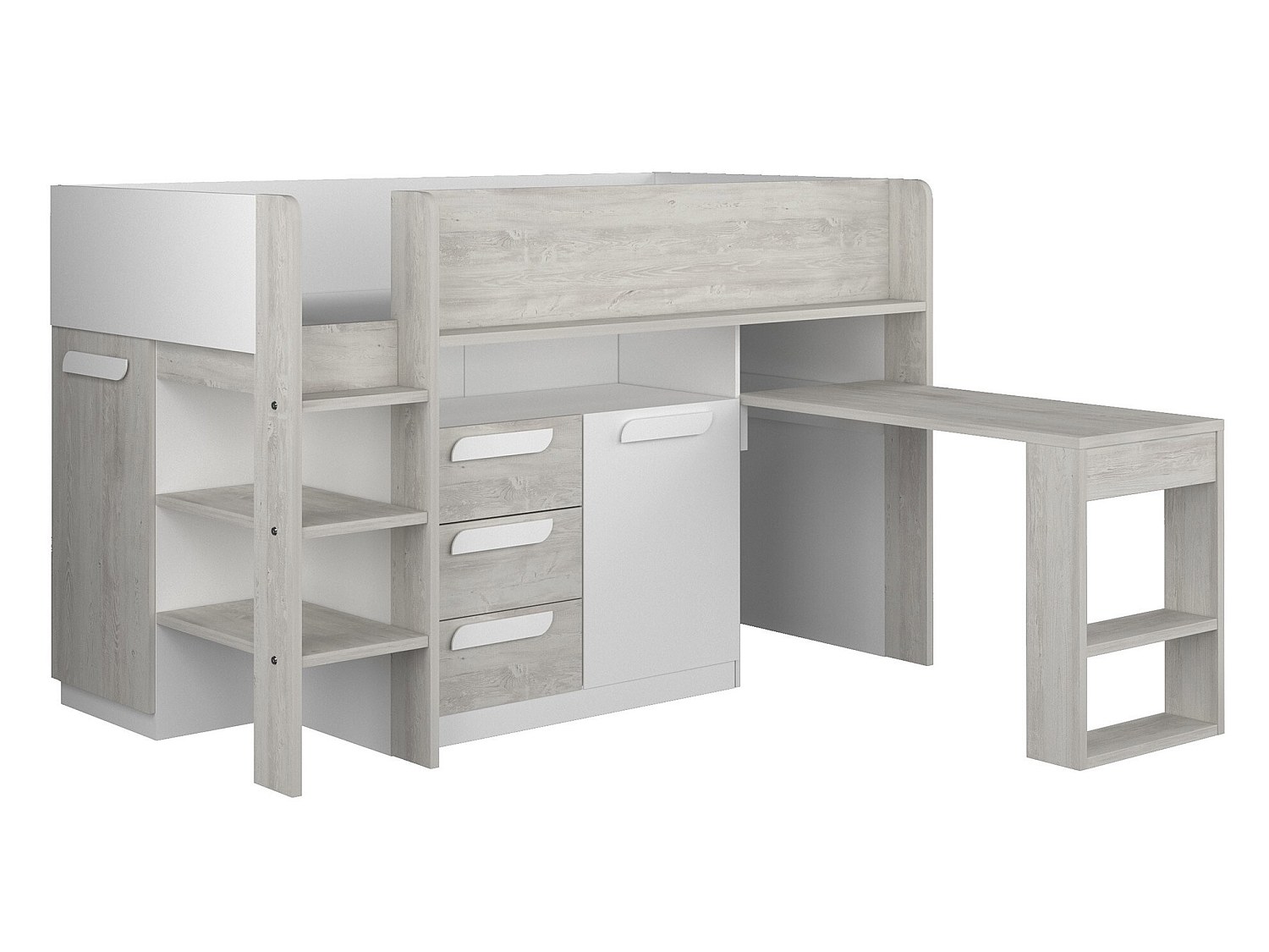 Kombibett mit Matratze - 90 x 200 cm - Mit Schreibtisch & Stauraum - Weiß, günstig online kaufen