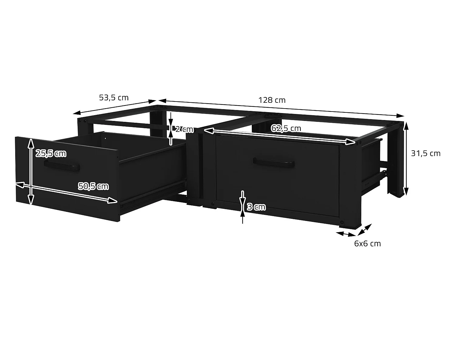 Socle machine à laver double avec tiroirs base sèche-linge noir ML-DESIGN
