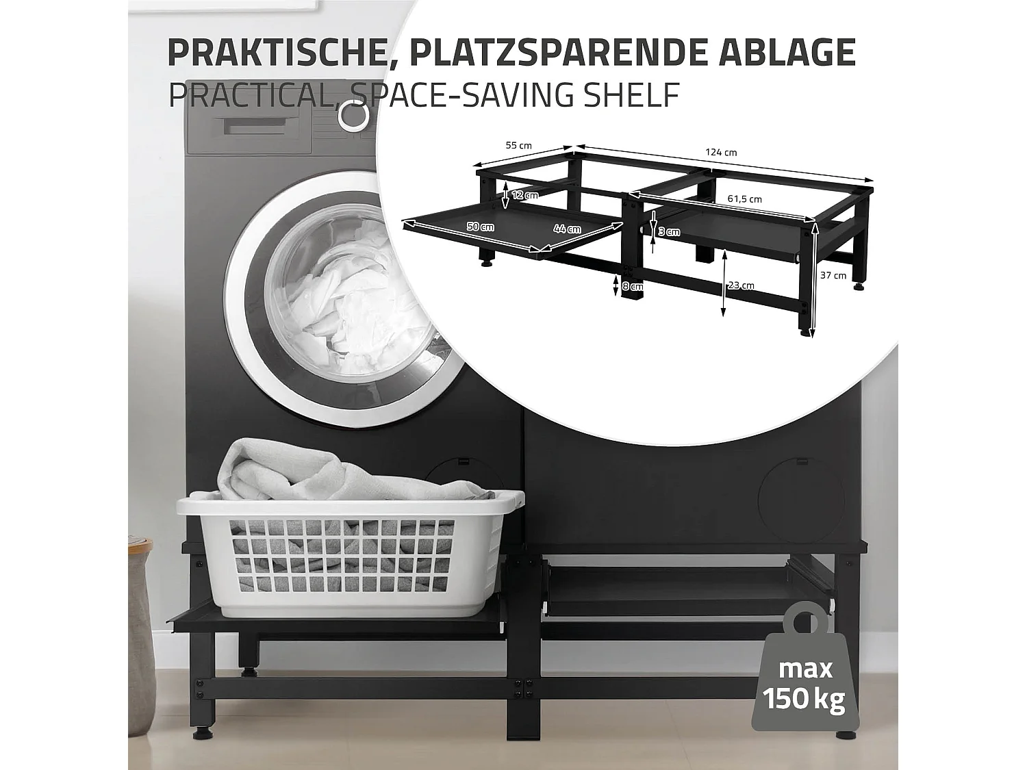 Zócalo lavadora doble con balda base secadora negra ML-DESIGN