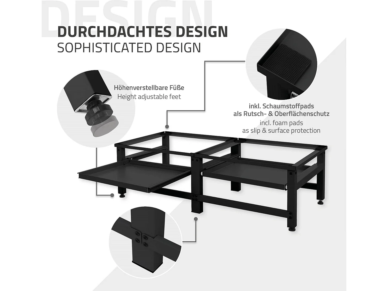 Socle machine à laver double avec étagère base sèche-linge noir ML-DESIGN