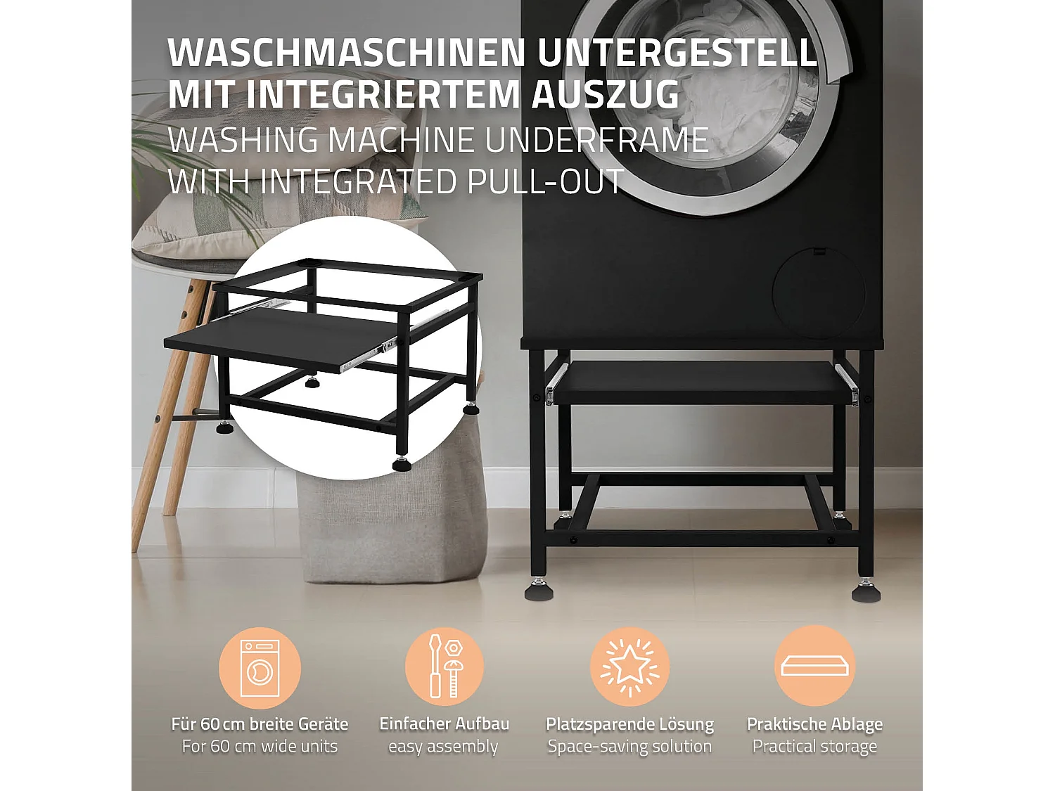 Zoccolo lavatrice con ripiano estensibile base asciugatrice ML-DESIGN