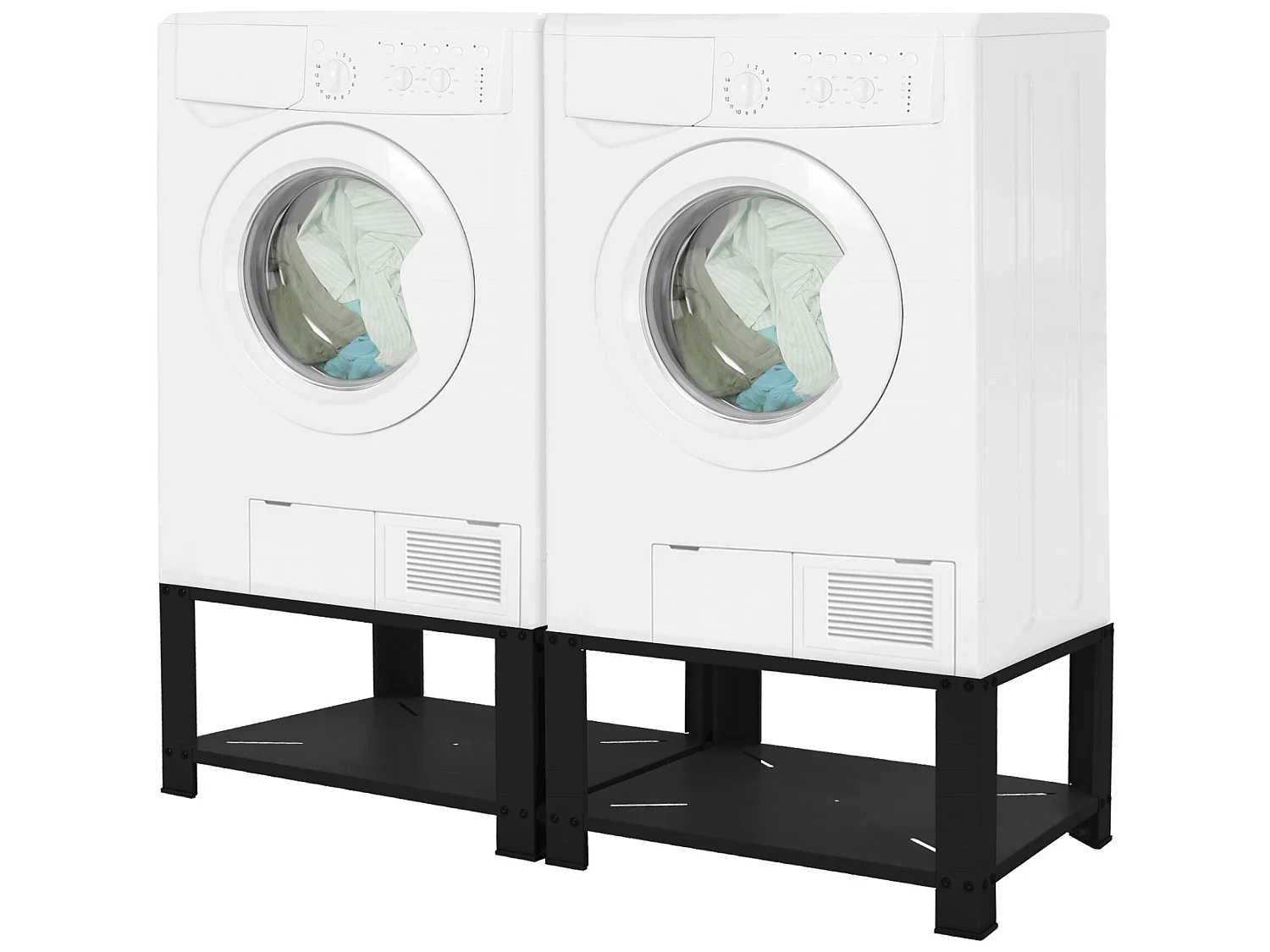 Zoccolo lavatrice doppio con ripiano base porta asciugatrice nero ML-DESIGN