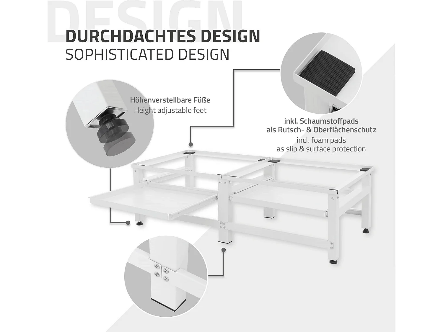 Zócalo lavadora doble con balda base secadora blanca ML-DESIGN