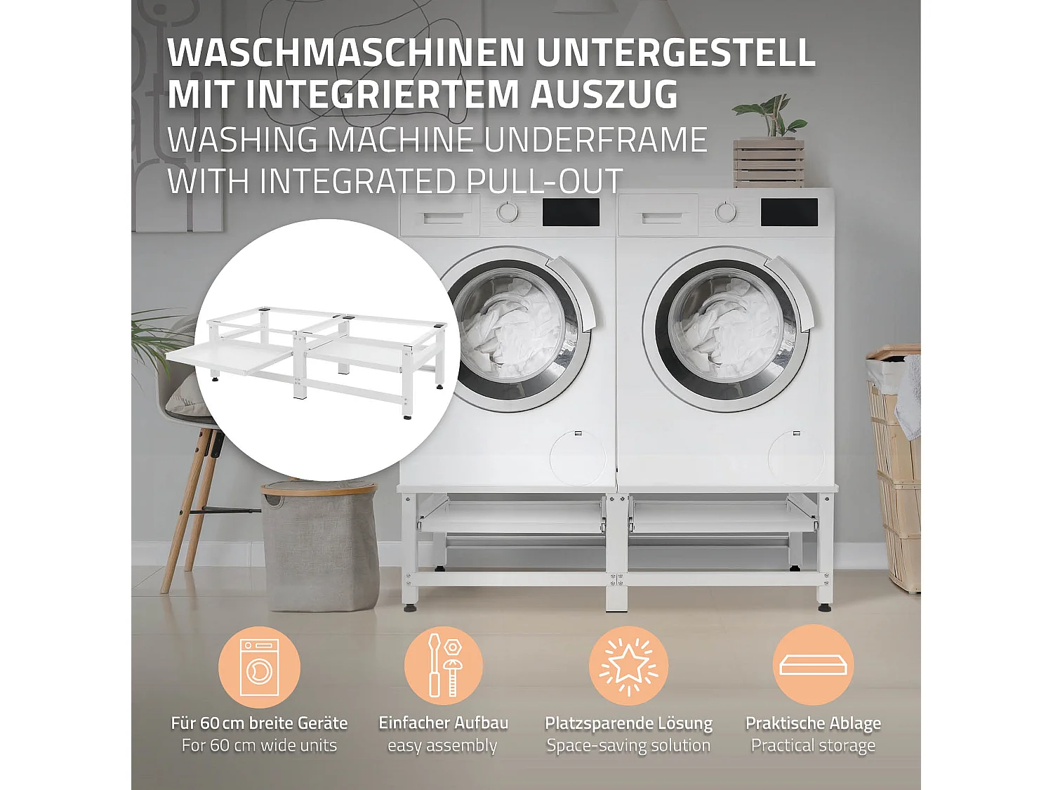 Zócalo lavadora doble con balda base secadora blanca ML-DESIGN