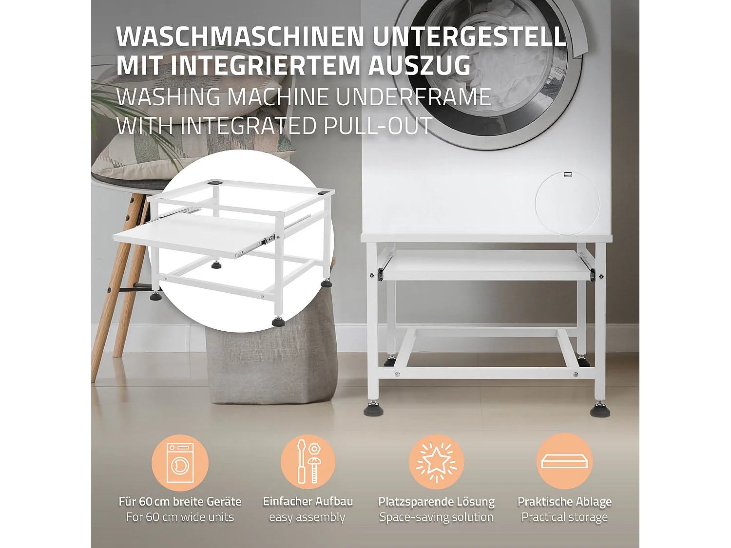 Socle de machine à laver avec étagère extensible base sèche-linge ML-DESIGN