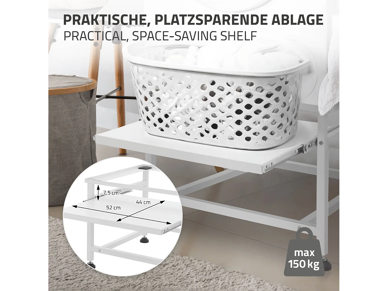 Socle de machine à laver avec étagère extensible base sèche-linge ML-DESIGN