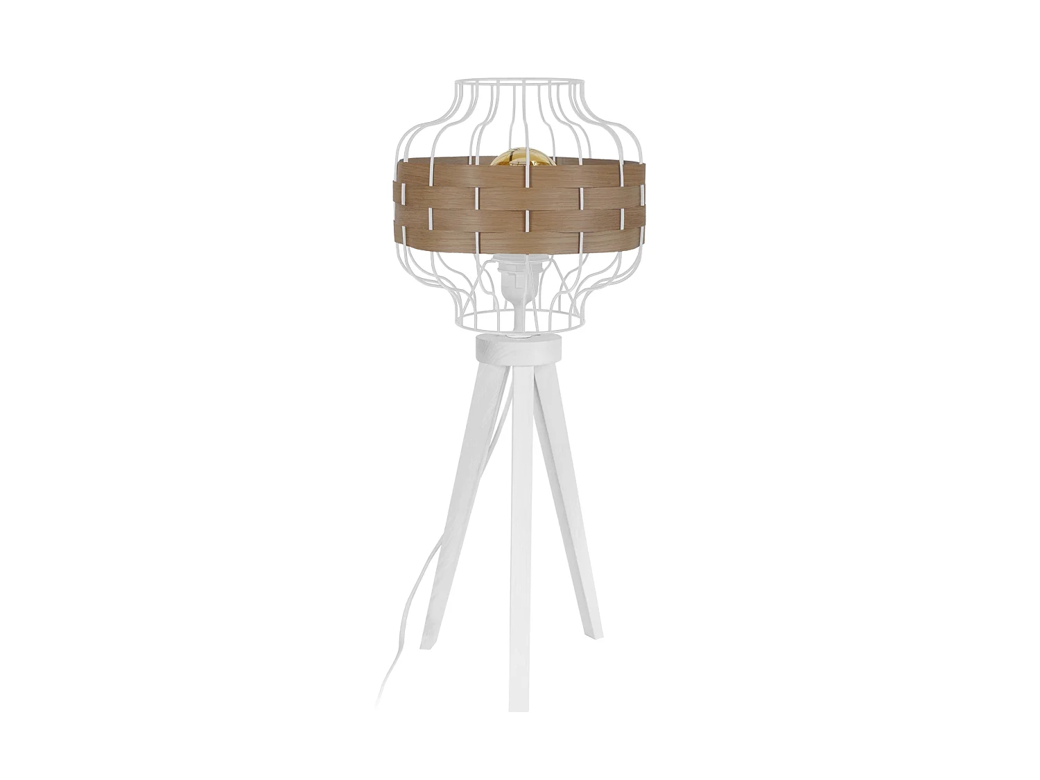 TRESSÉ-RANGOON A - Lampe a poser trépied bois bois blanc et blanc d´ivoire