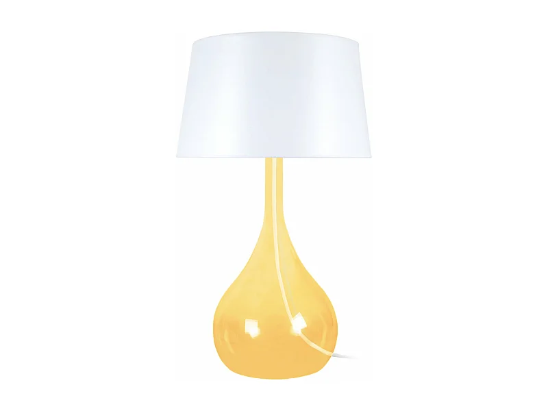 Lampe de salon vase verre  jaune,blanc66 cm.