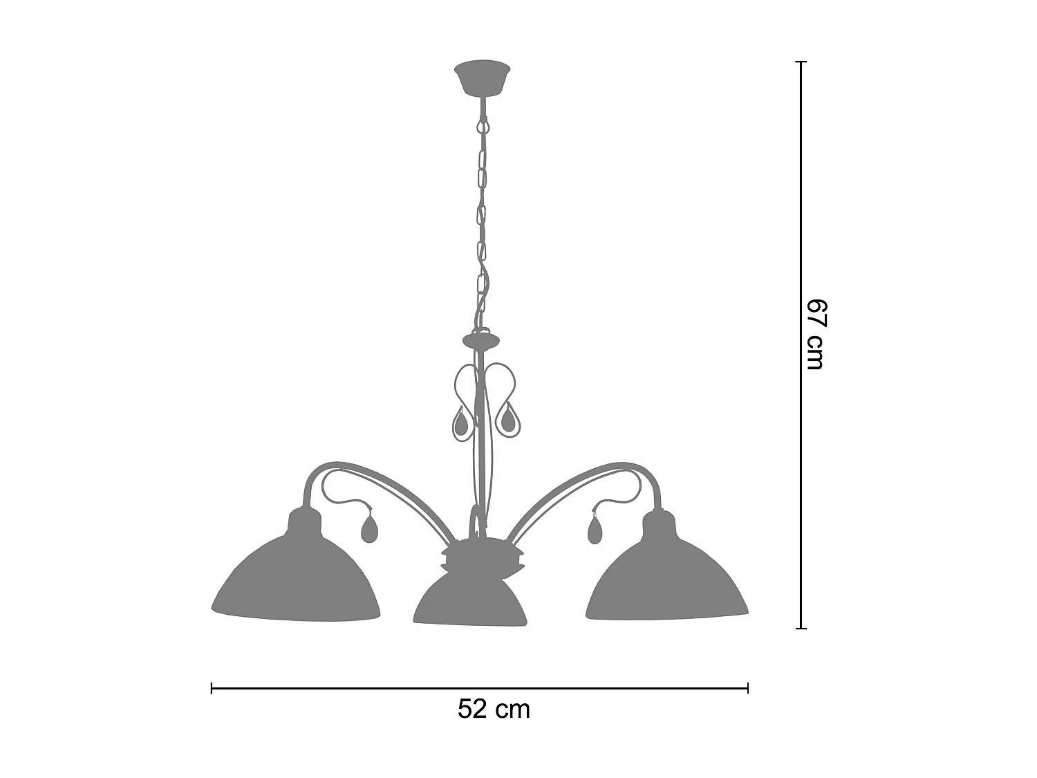 Lustre TOSEL BOURGOGNE vidro braço bege D52 x  H67  cm