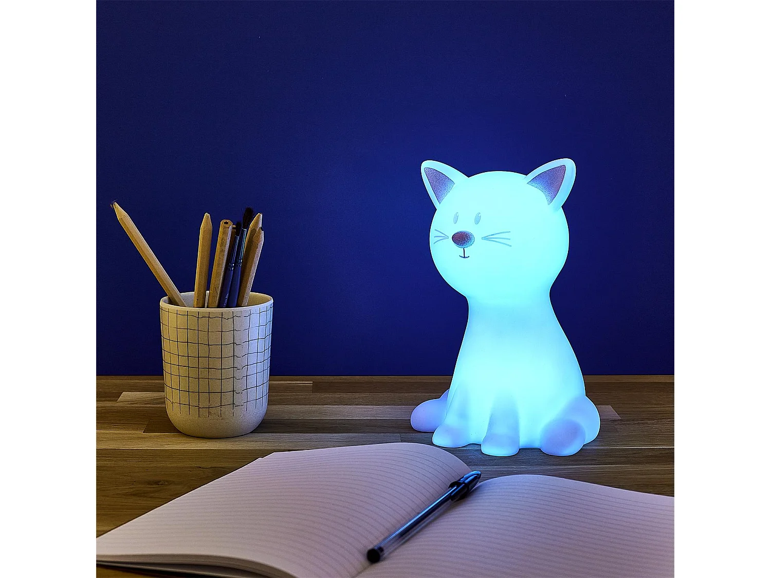 Lampe Veilleuse Enfant Led "Chat" 19cm Blanc