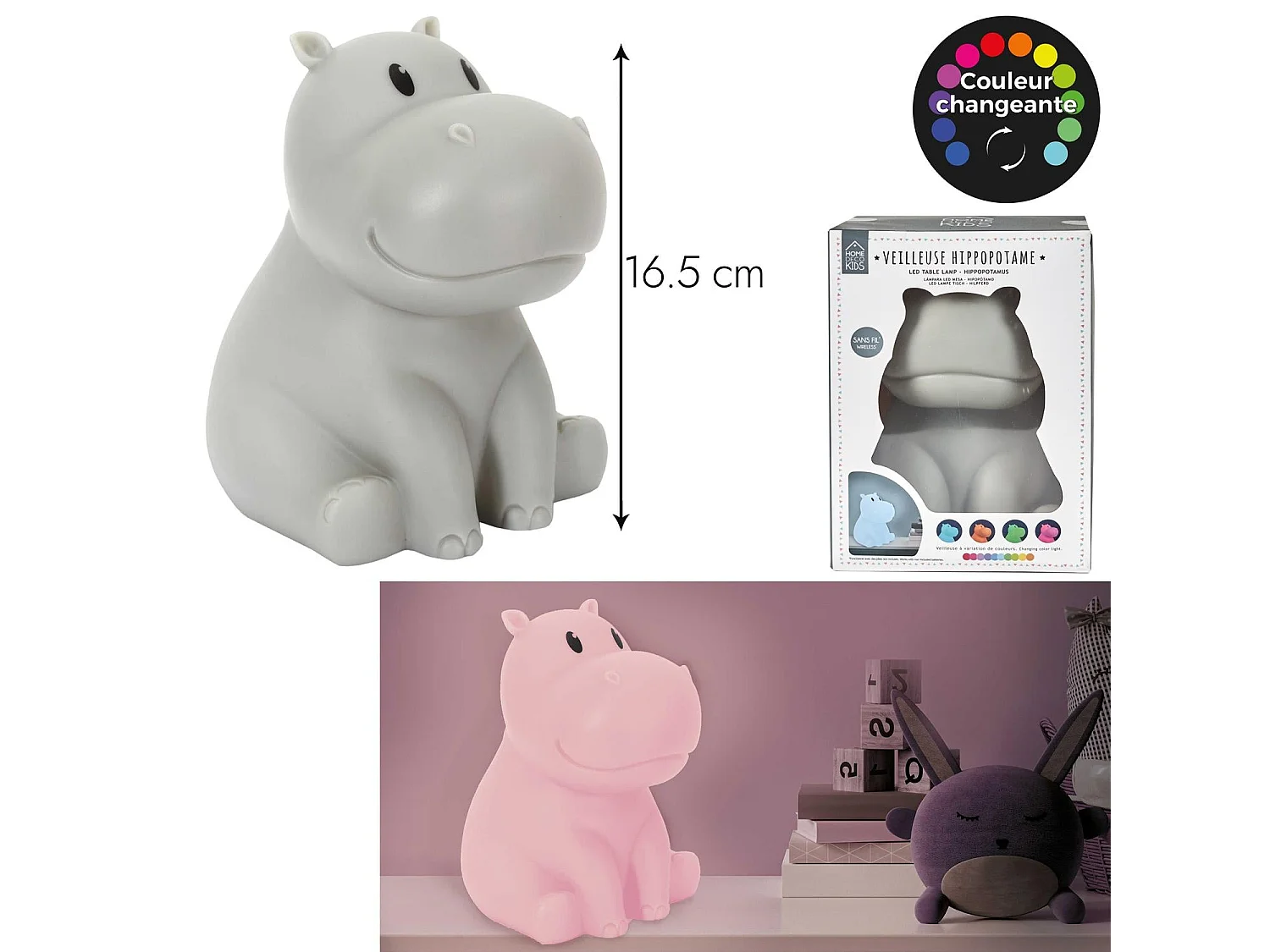 Lampe Veilleuse Hippopotame Gris