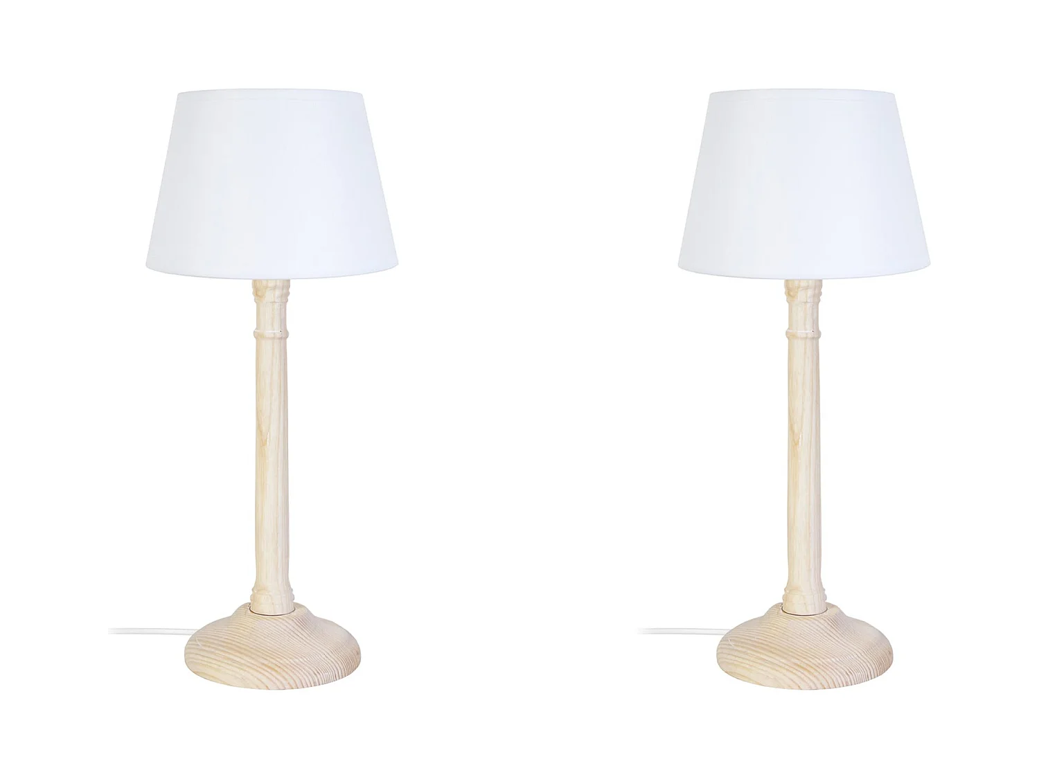 Pair de Lampes de chevet colonne bois  naturel 31 cm.