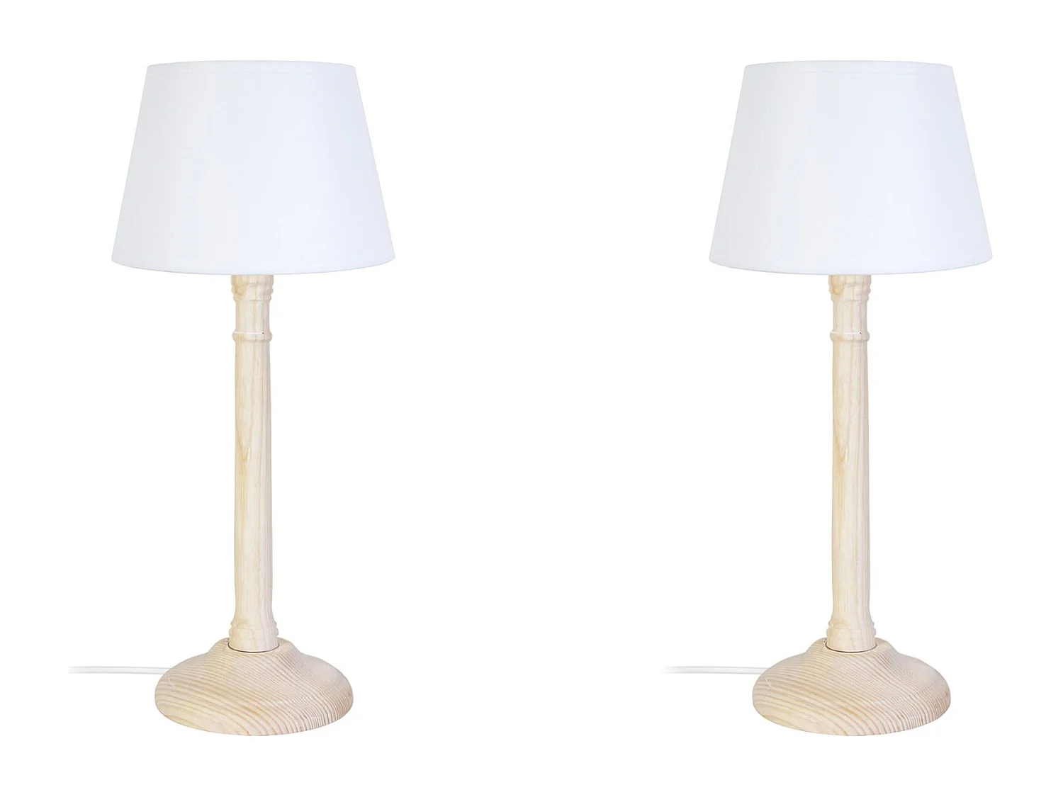 Pair de Lampes de chevet colonne bois  naturel 31 cm.