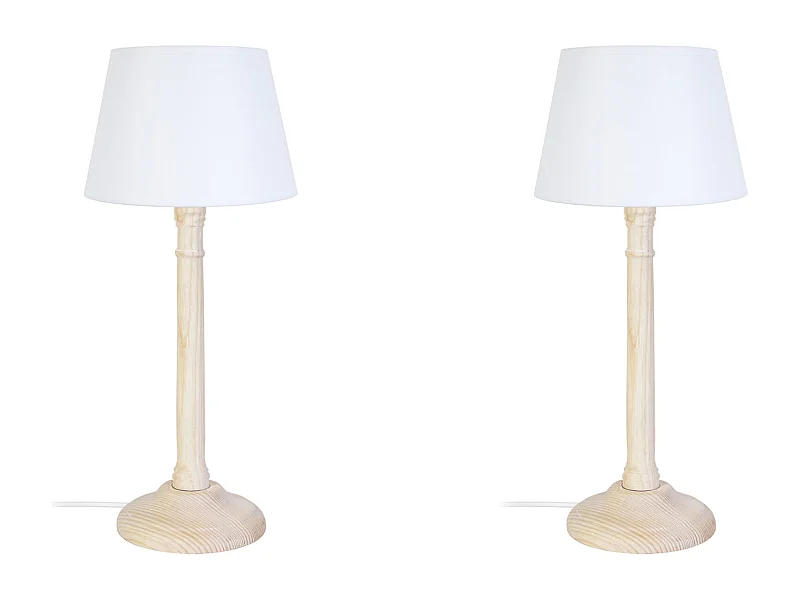 Pair de Lampes de chevet colonne bois  naturel 31 cm.