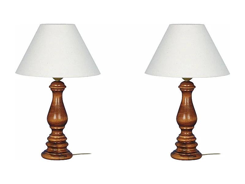 Pair de Lampes de chevet colonne bois  foncé  40 cm.